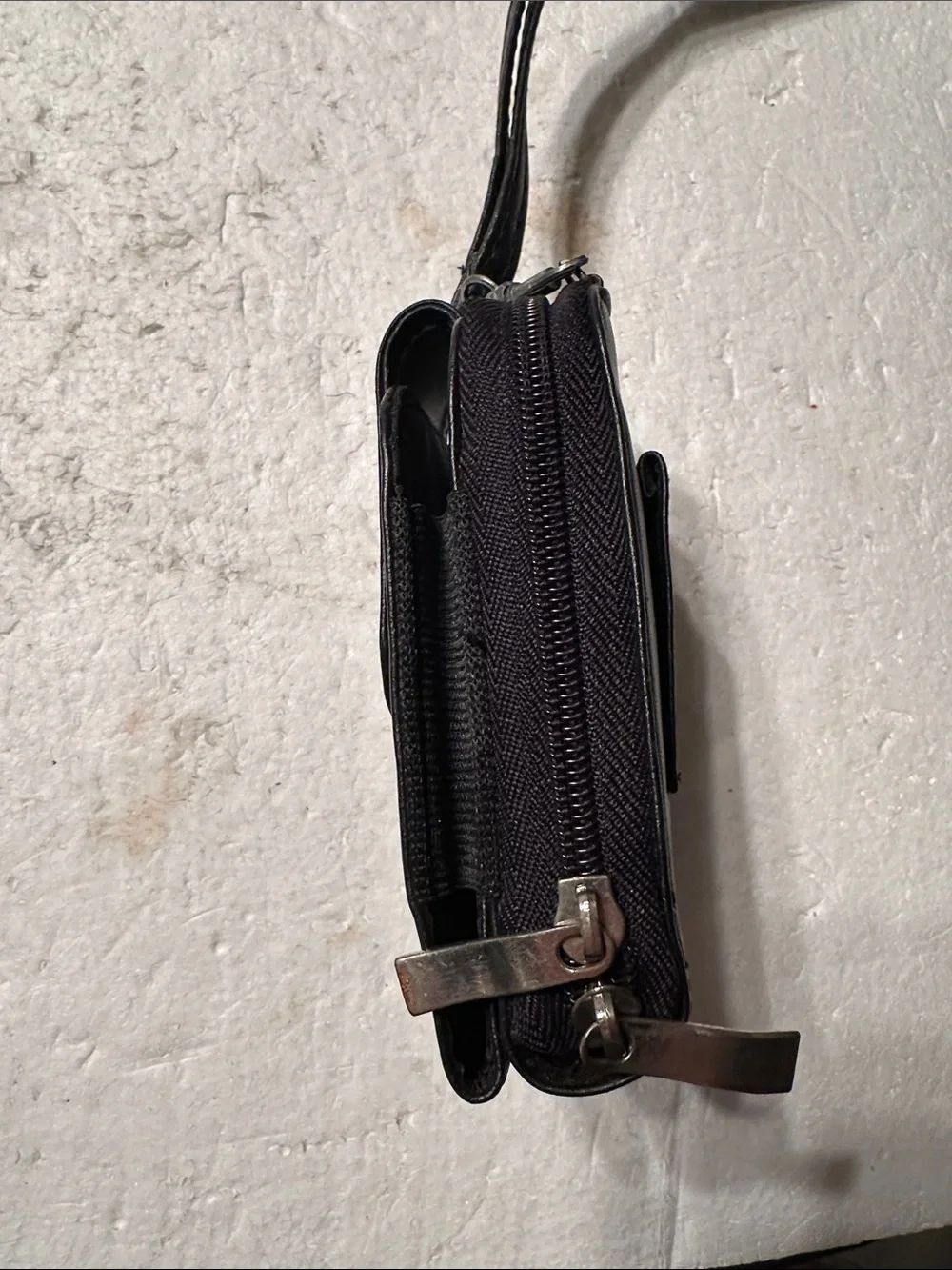 Vintage Buxton black leather wallet with cell pocket and detachable strap